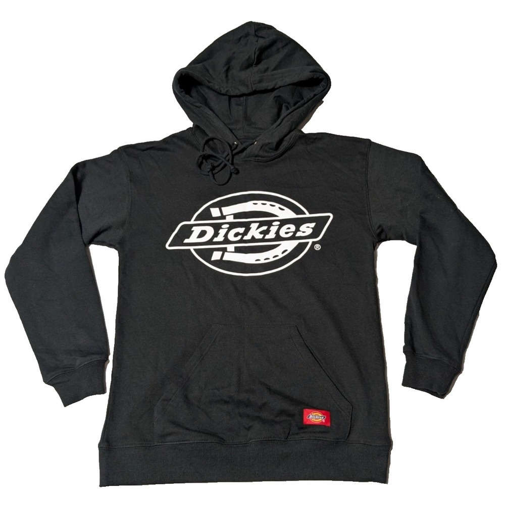 DICKIES Juniors Size XS Black Cotton Blend Logo Long Sleeve Pullover Hoodie NEW